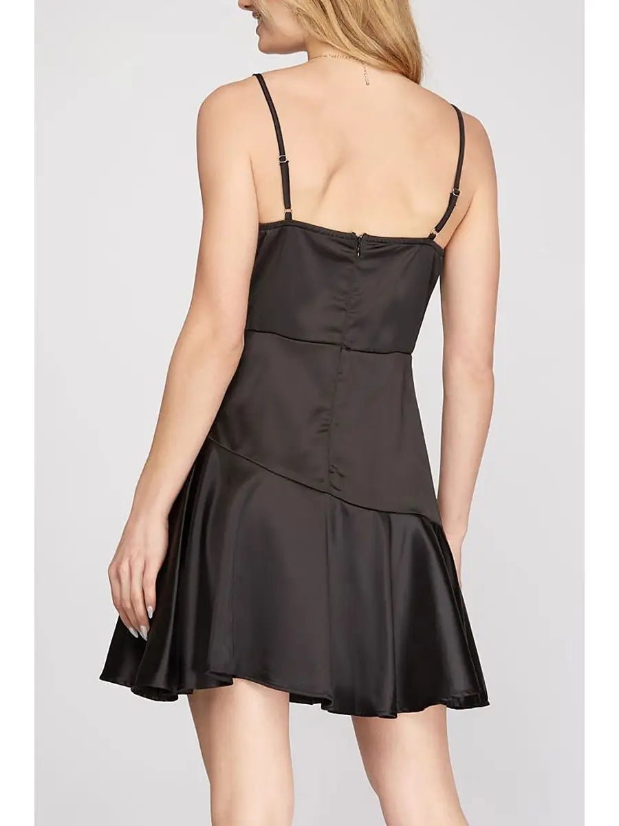 Cami Surplice Heavy Satin Flare Mini Dress