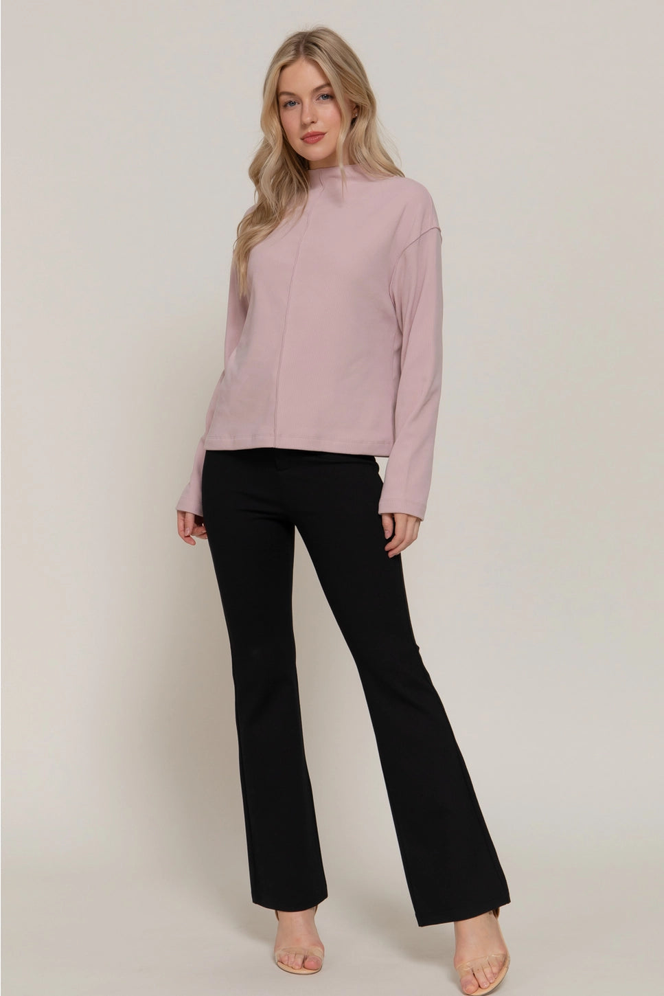 Long Sleeve Visible Overlocked Seams Detail Brushed Rib Top