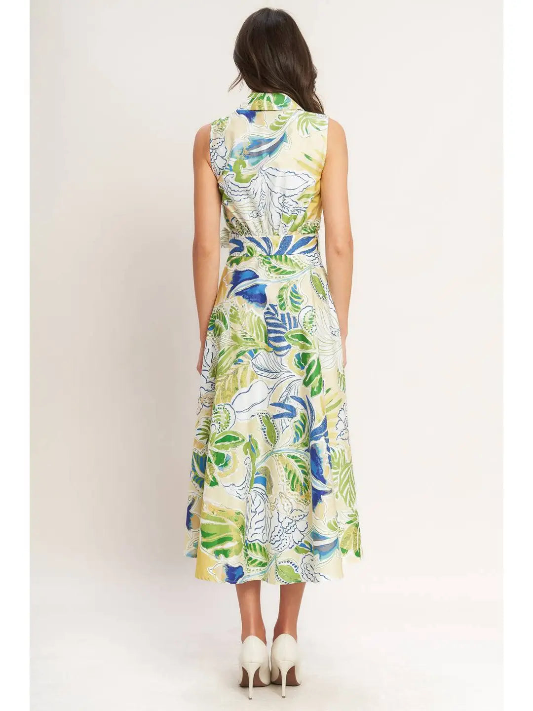Printed Woven Midi Dress Green Floral