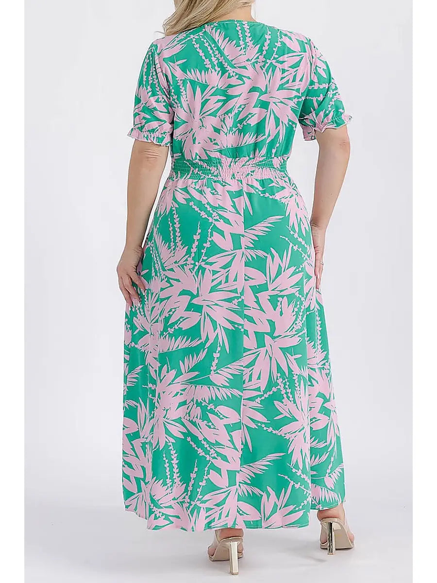 Surplice Smock Waist Floral Maxi Dress