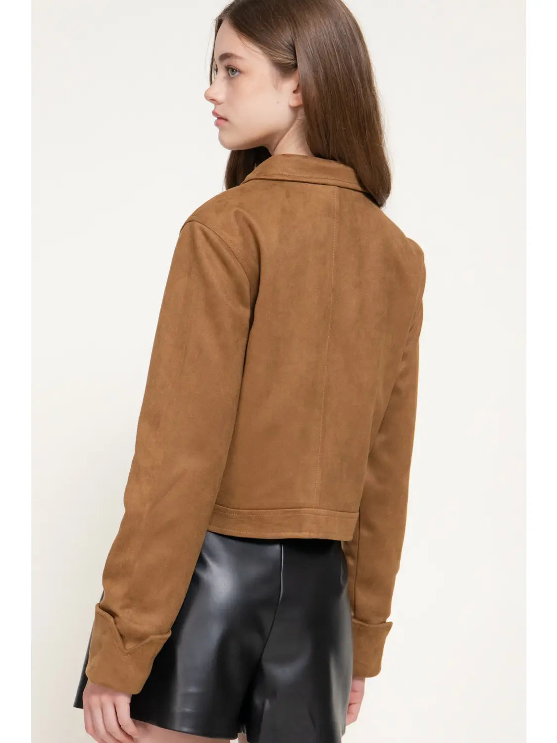 Long Sleeve Faux Suede Jacket with Stud Detail