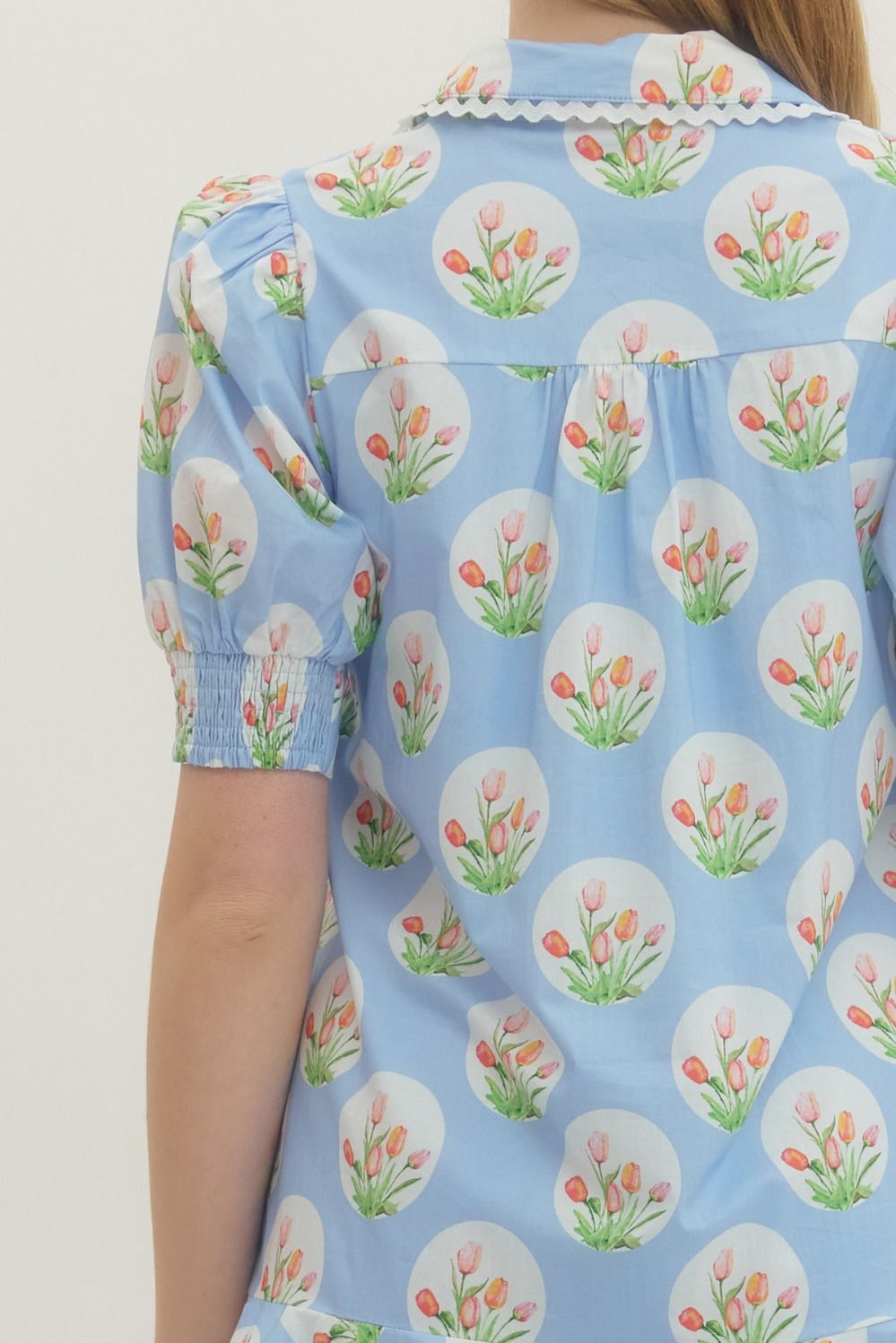 Tulip print short puff sleeve mini dress