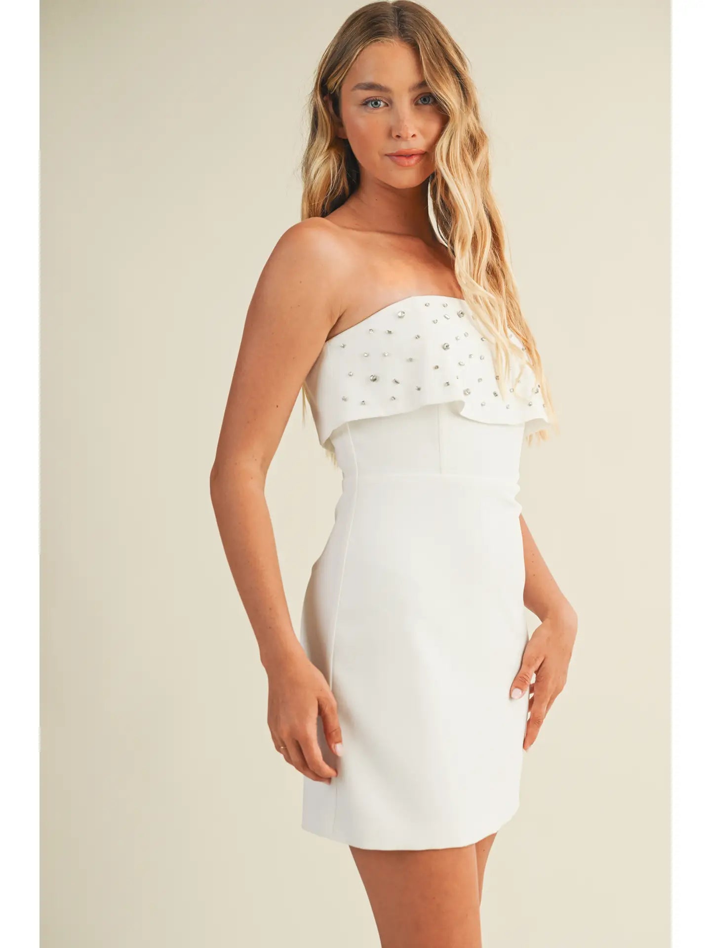 Crystal Scatter Flounce Bandeau Dress