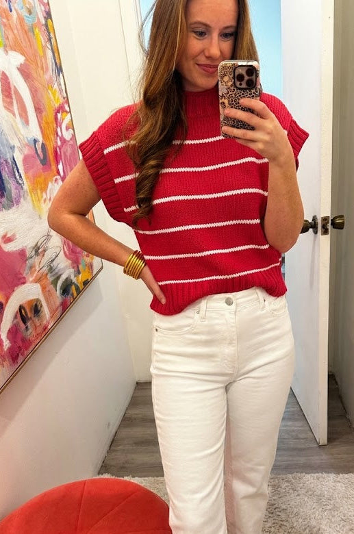 Striped Cropped Mock Neck Sweater