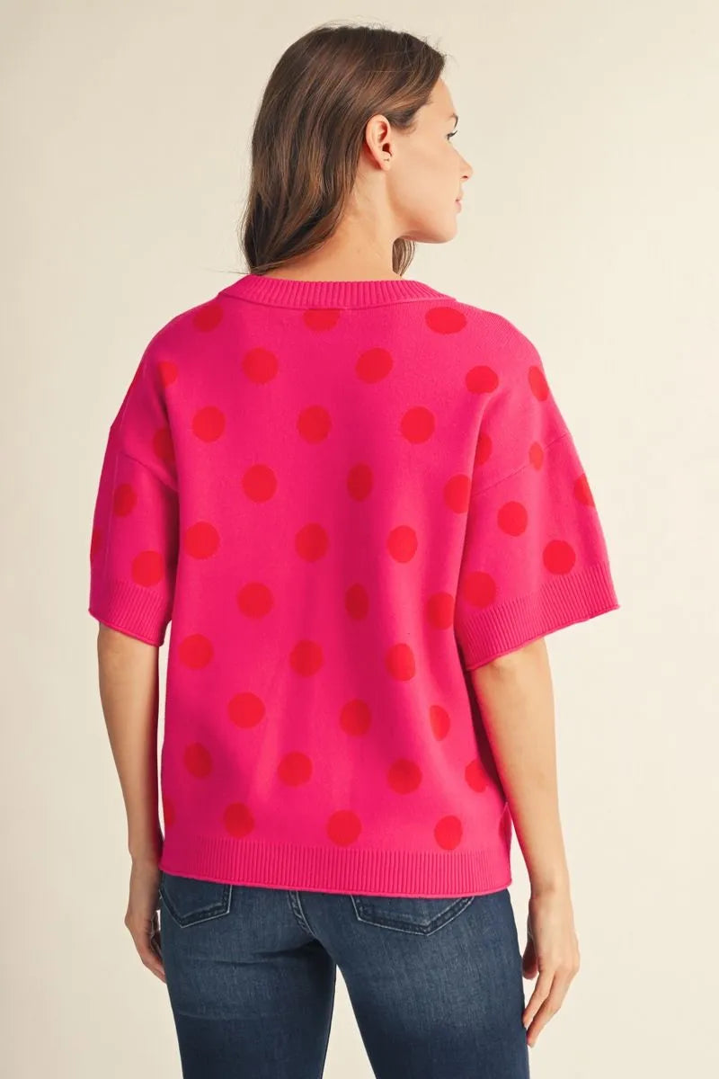 Short sleeves polka dot comfy sweater