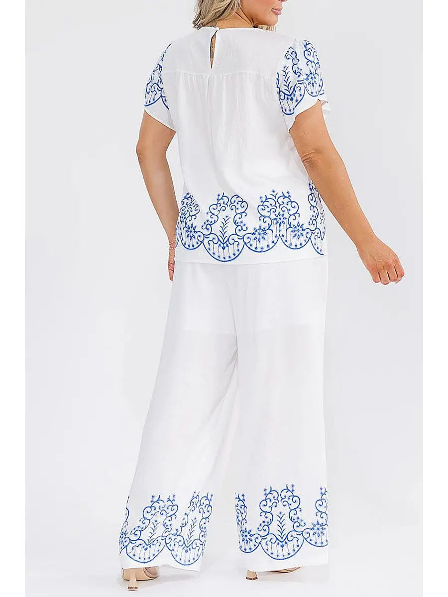 Blouse &Amp; Elastic Waist Pants Multi Print 2PC. Set