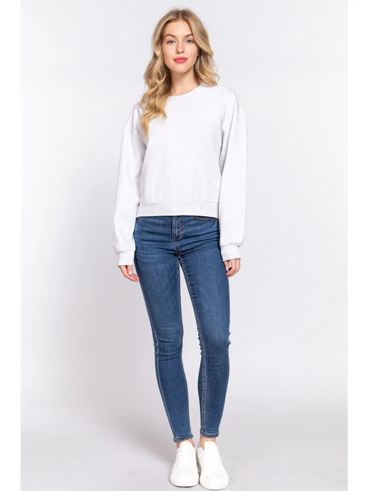 Long Sleeve Round Neck Crop Sweatshirt
