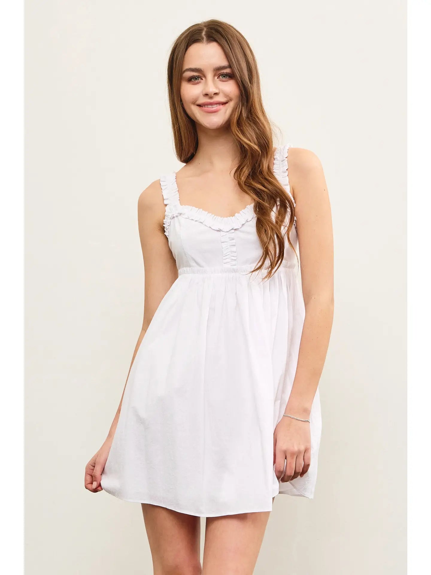Ruffled Bodice Empire Waist Mini Dress