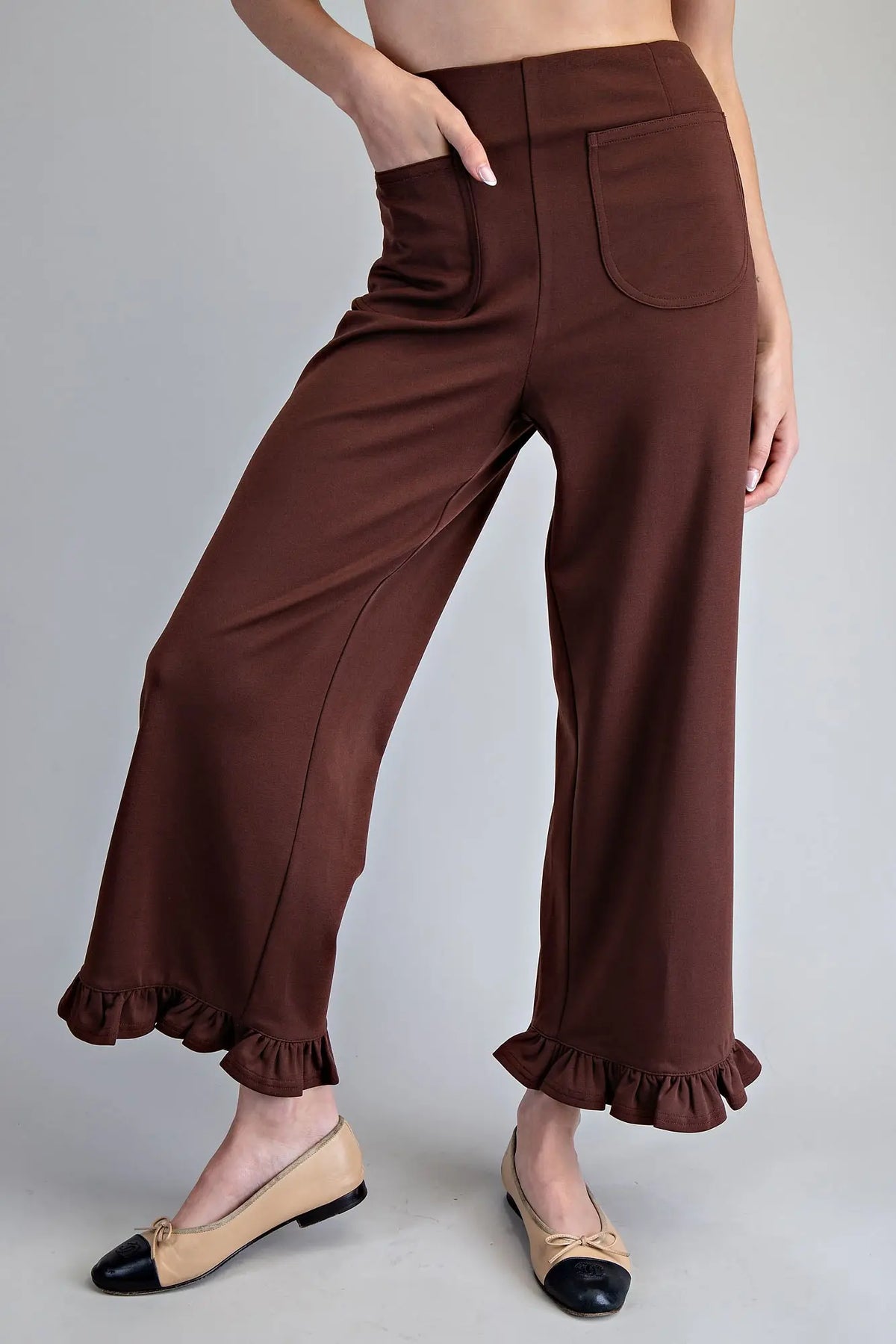 Straight Leg Ruffled Hem Pants