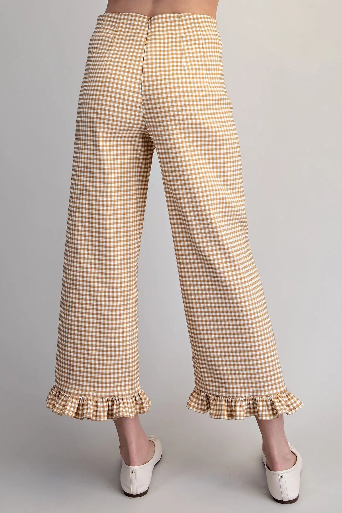 Gingham Ruffle Hem Pants