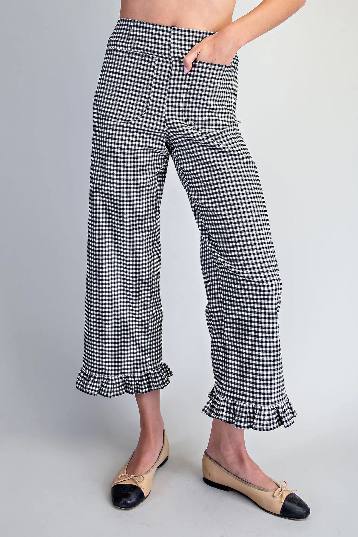 Gingham Ruffle Hem Pants