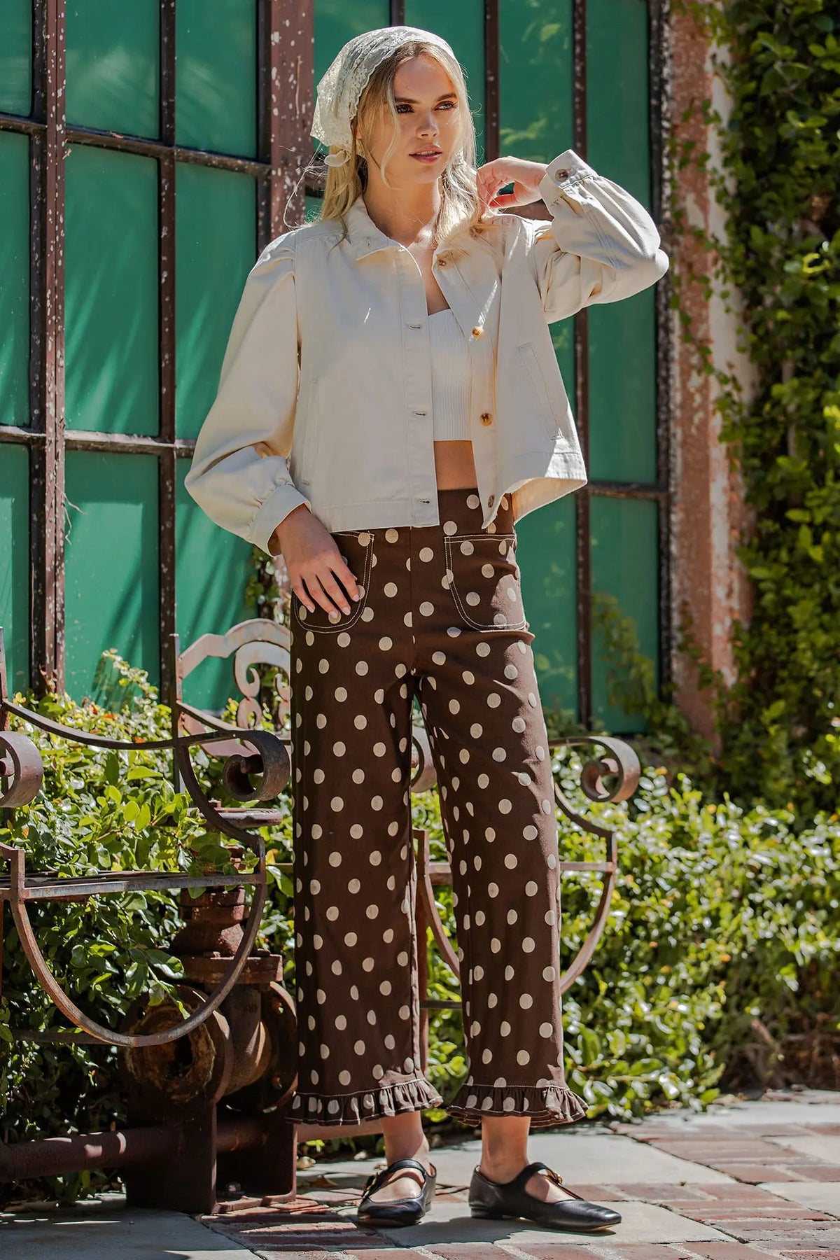 Polka Dot Ruffle Hem Pants