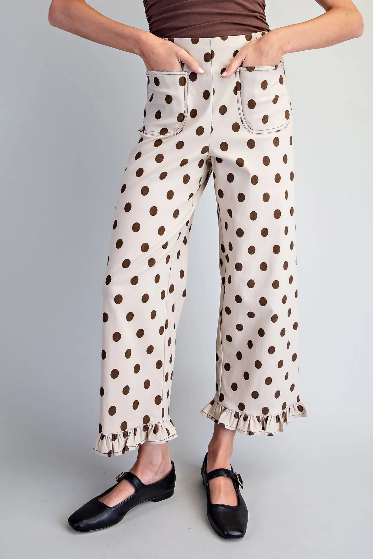 Polka Dot Ruffle Hem Pants
