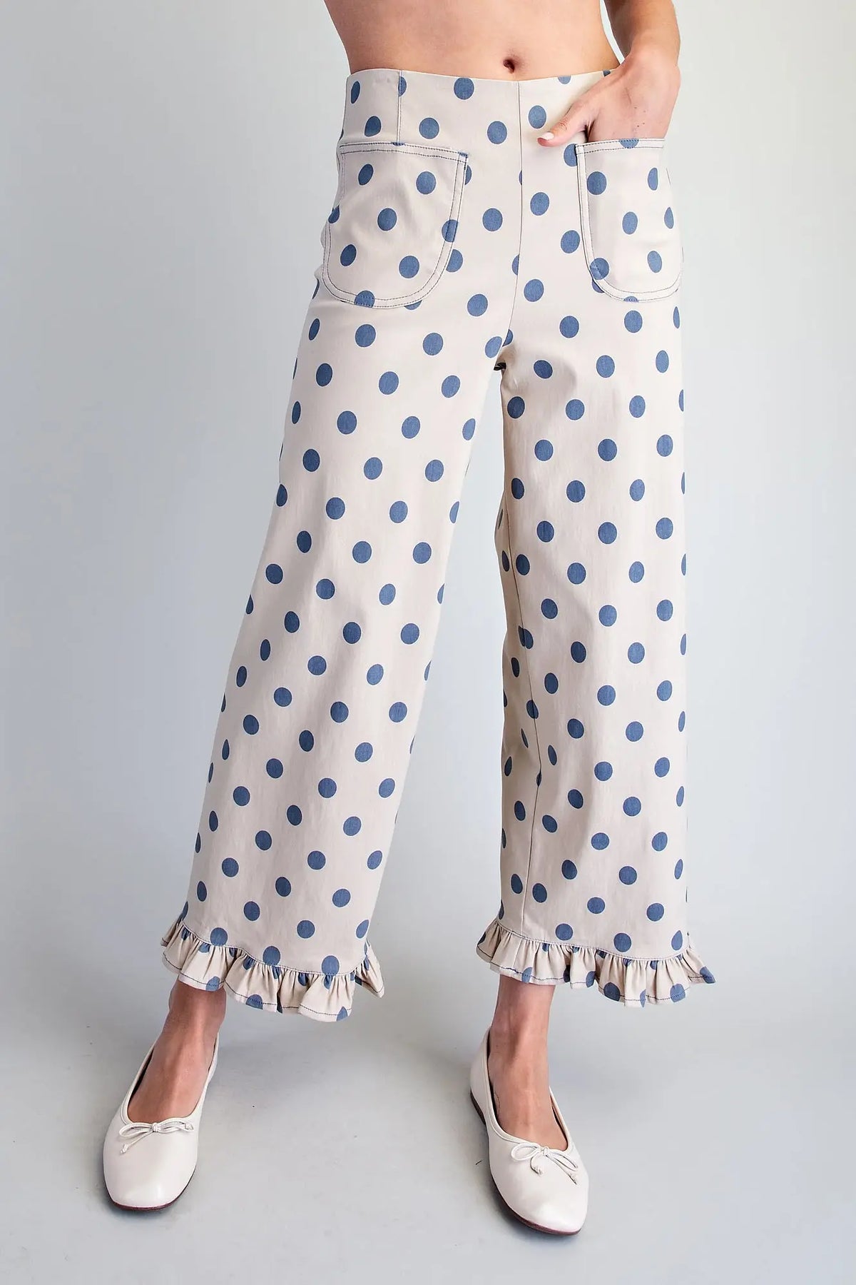 Polka Dot Ruffle Hem Pants