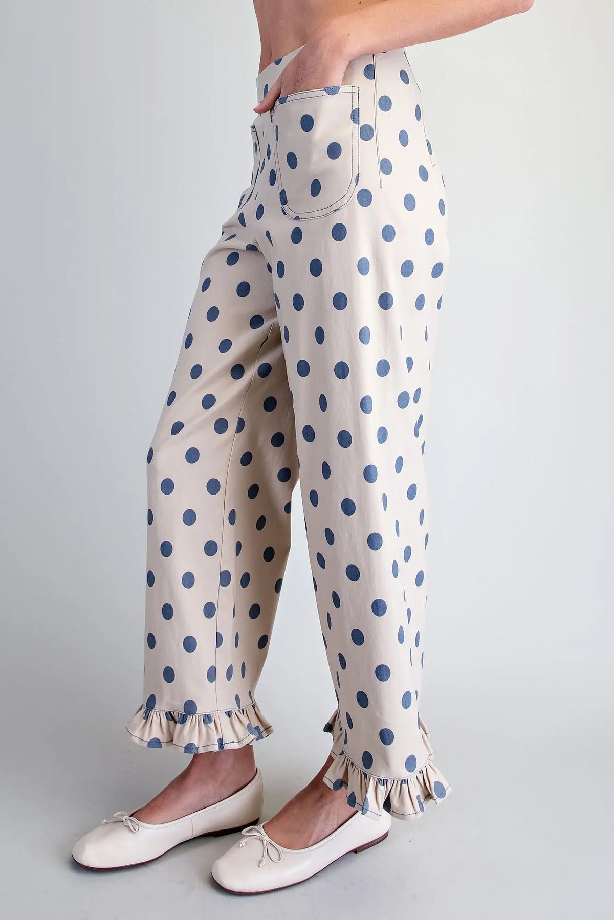 Polka Dot Ruffle Hem Pants