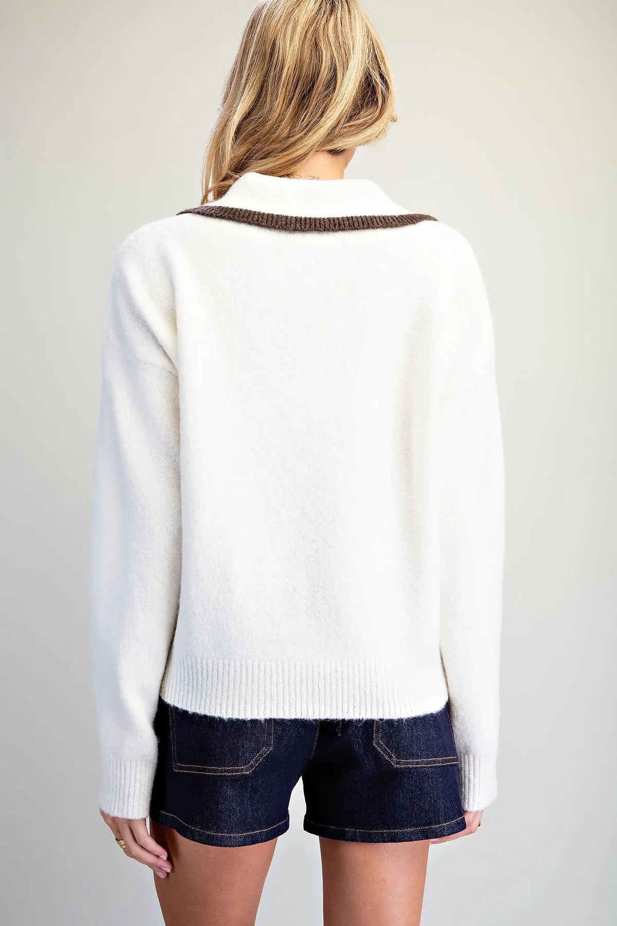 Puppy Graphic Contrast Collar Sweater
