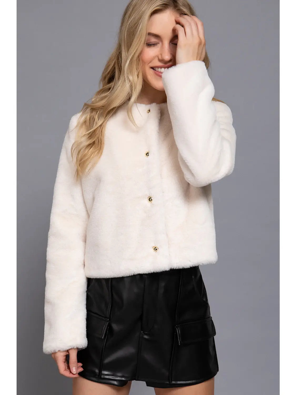 Long Sleeve Faux Fur Crop Length Blazer