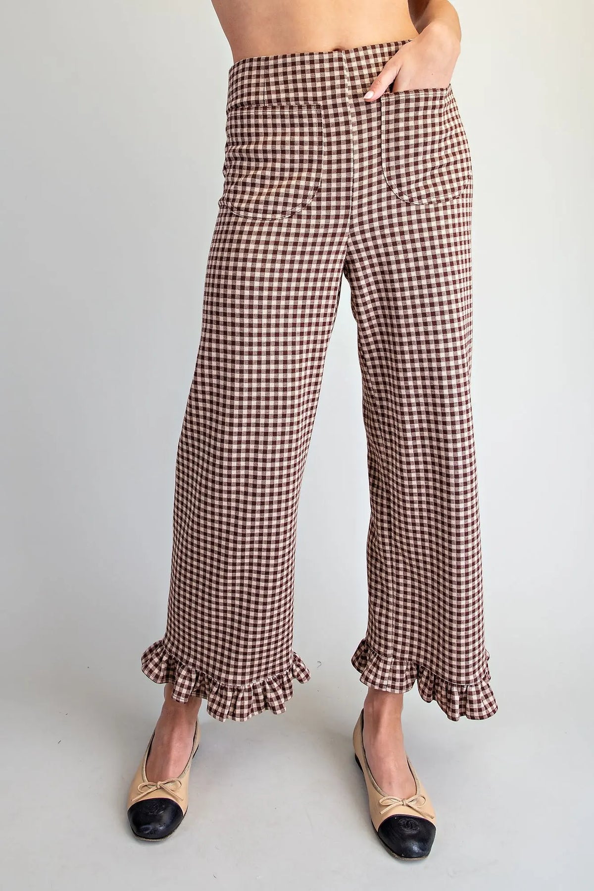 Gingham Ruffled Hem Pants