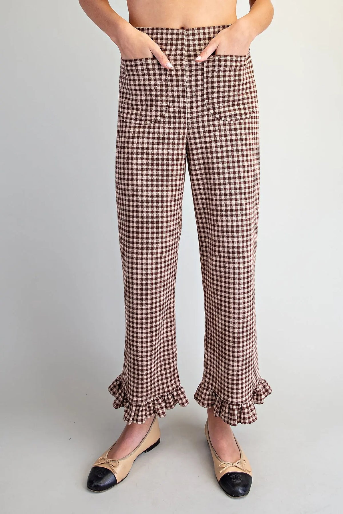 Gingham Ruffled Hem Pants