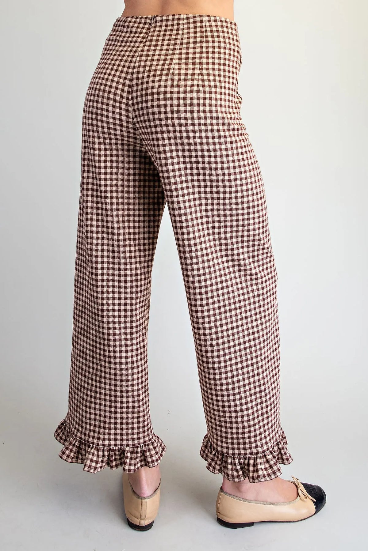 Gingham Ruffled Hem Pants