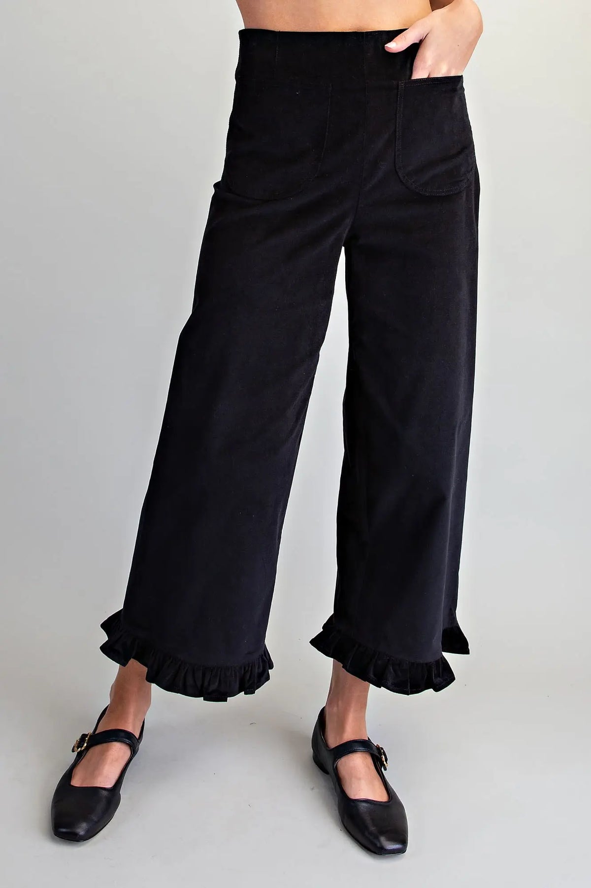 Ruffle Hem Velvet Pants