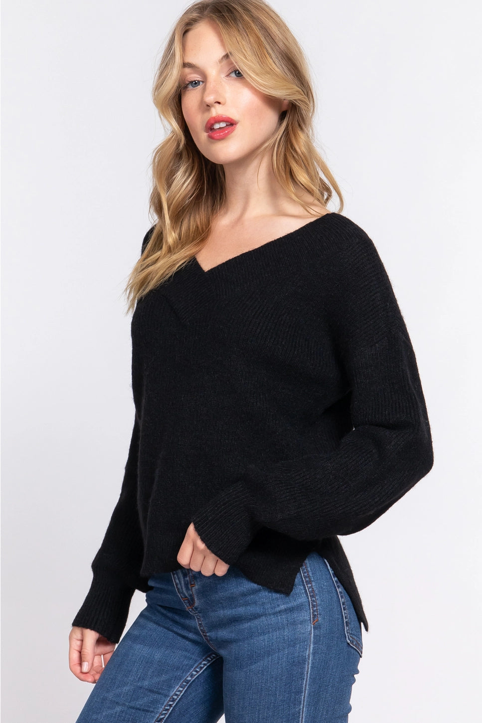 Long Sleeve Double V-Neck Sweater