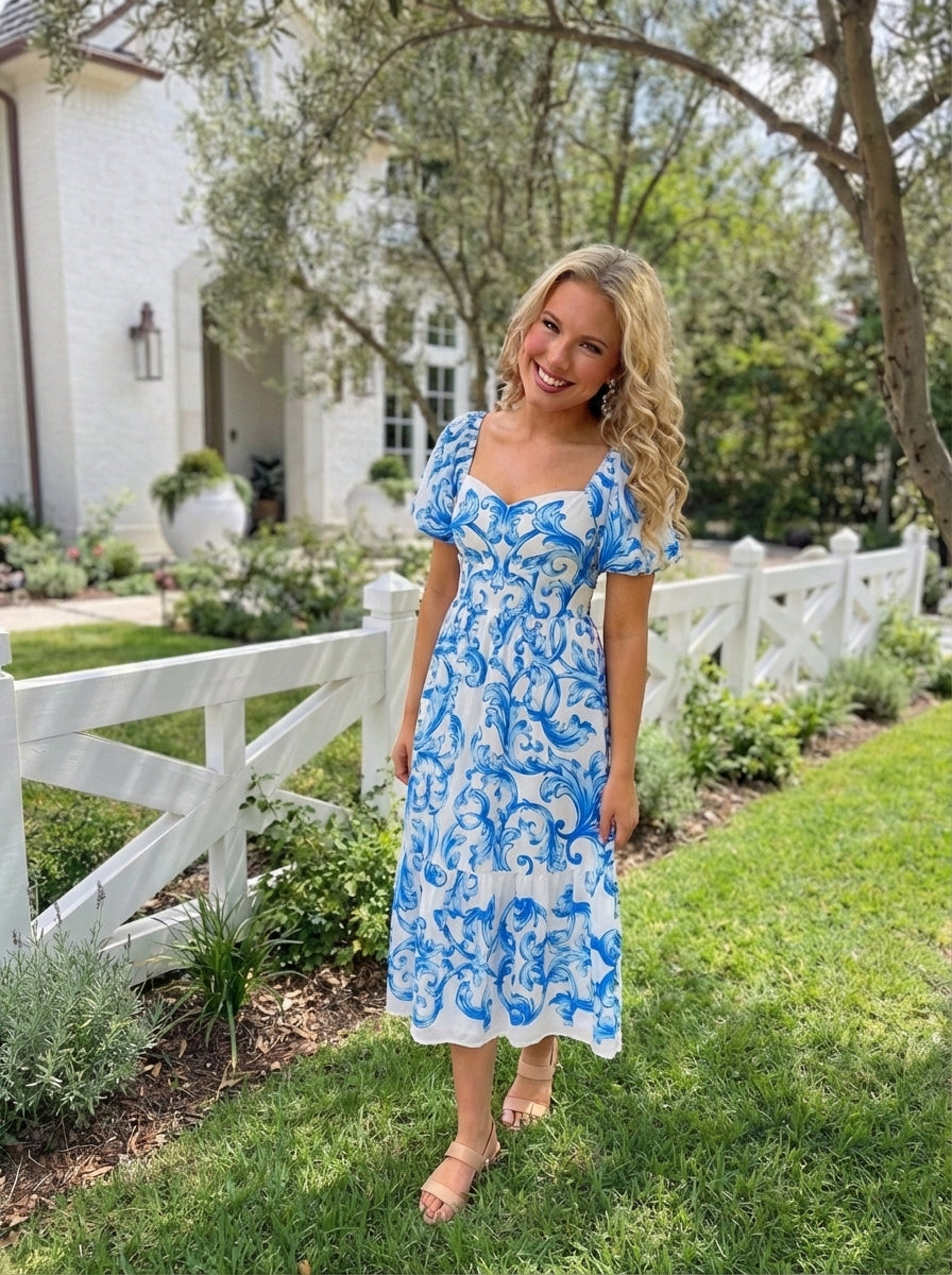 A Printed Woven Midi Dress