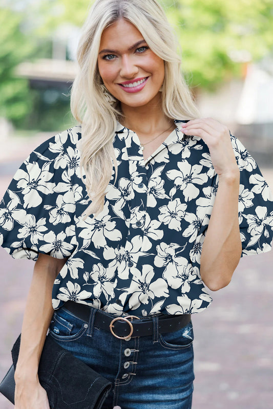 Blue Floral Short Puff