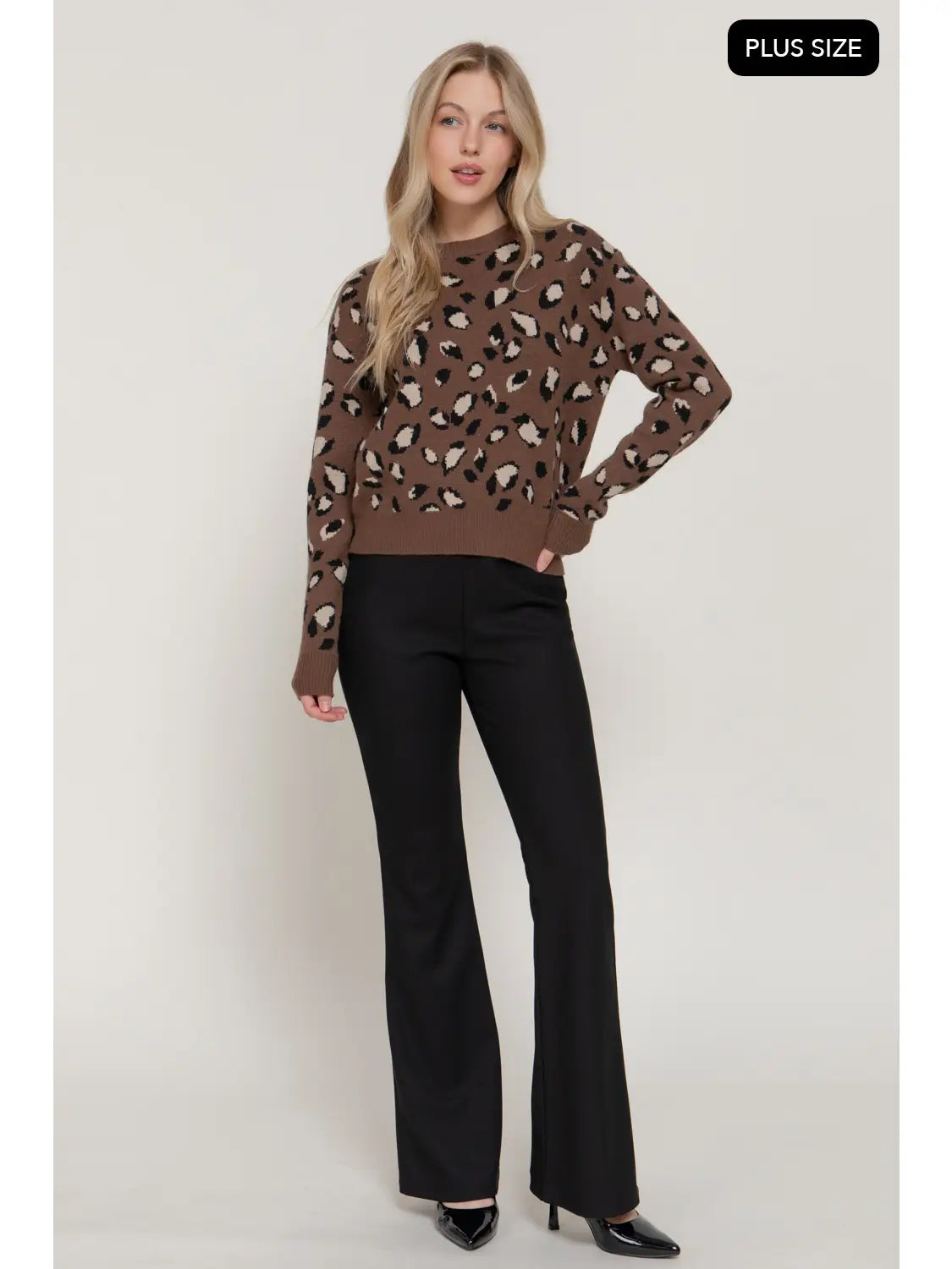 Long Sleeve Crew Neck Animal Jacquard Sweater Top PLUS