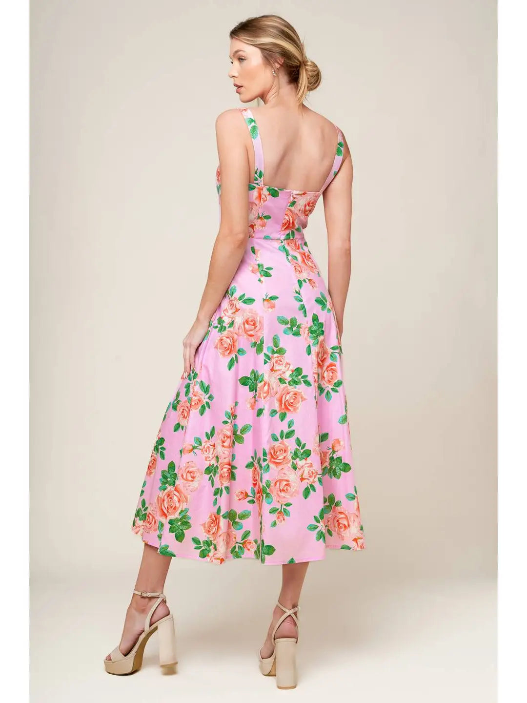 Printed Woven Midi Dress pink floral