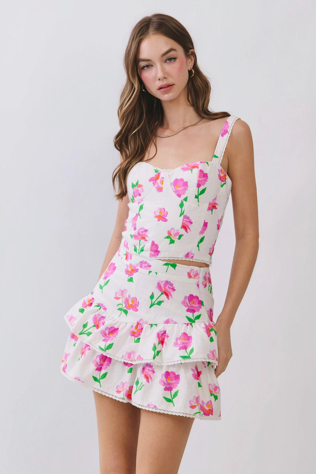 Floral Print Sweetheart Neckline Corset SET