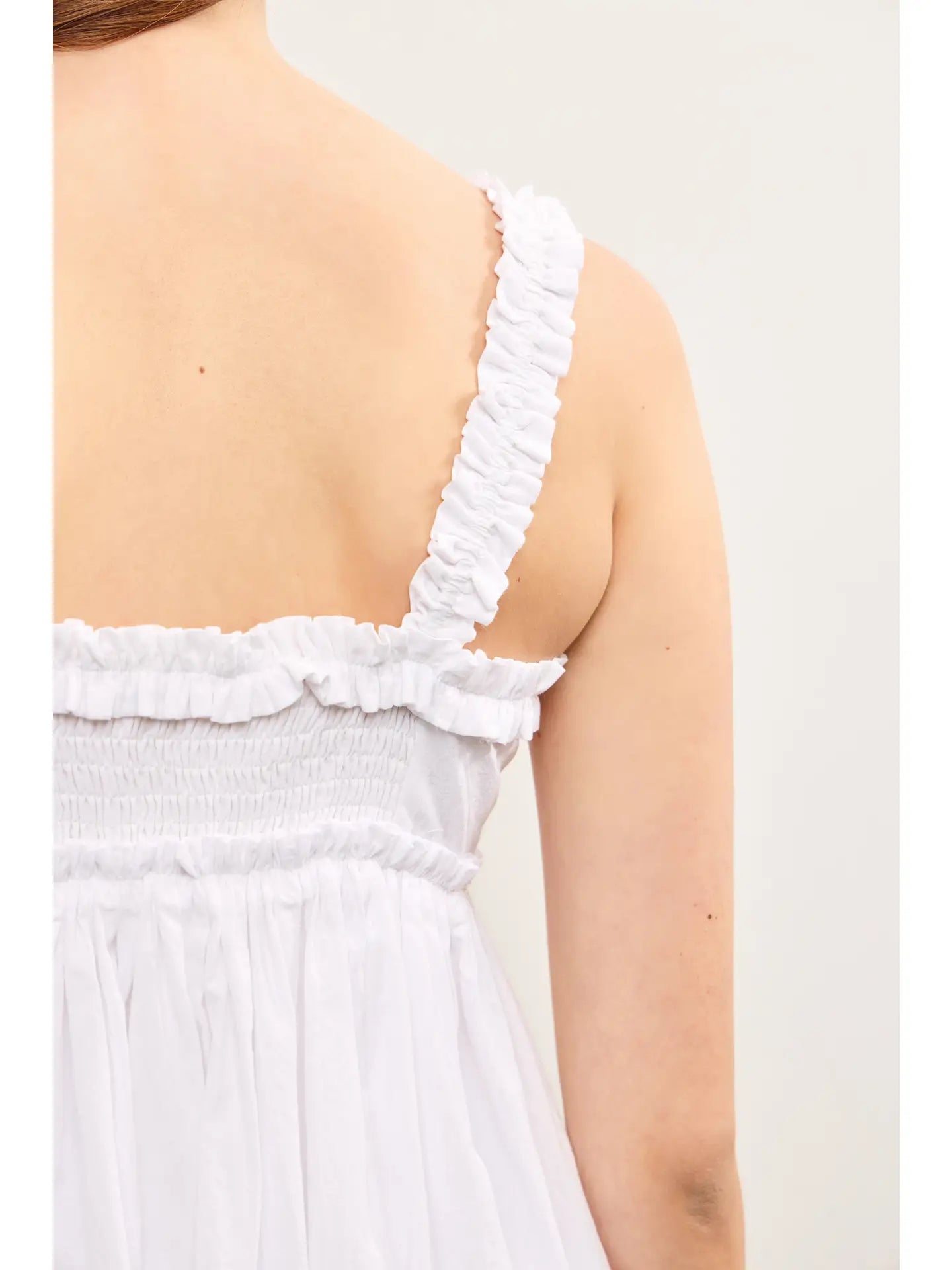 Ruffled Bodice Empire Waist Mini Dress