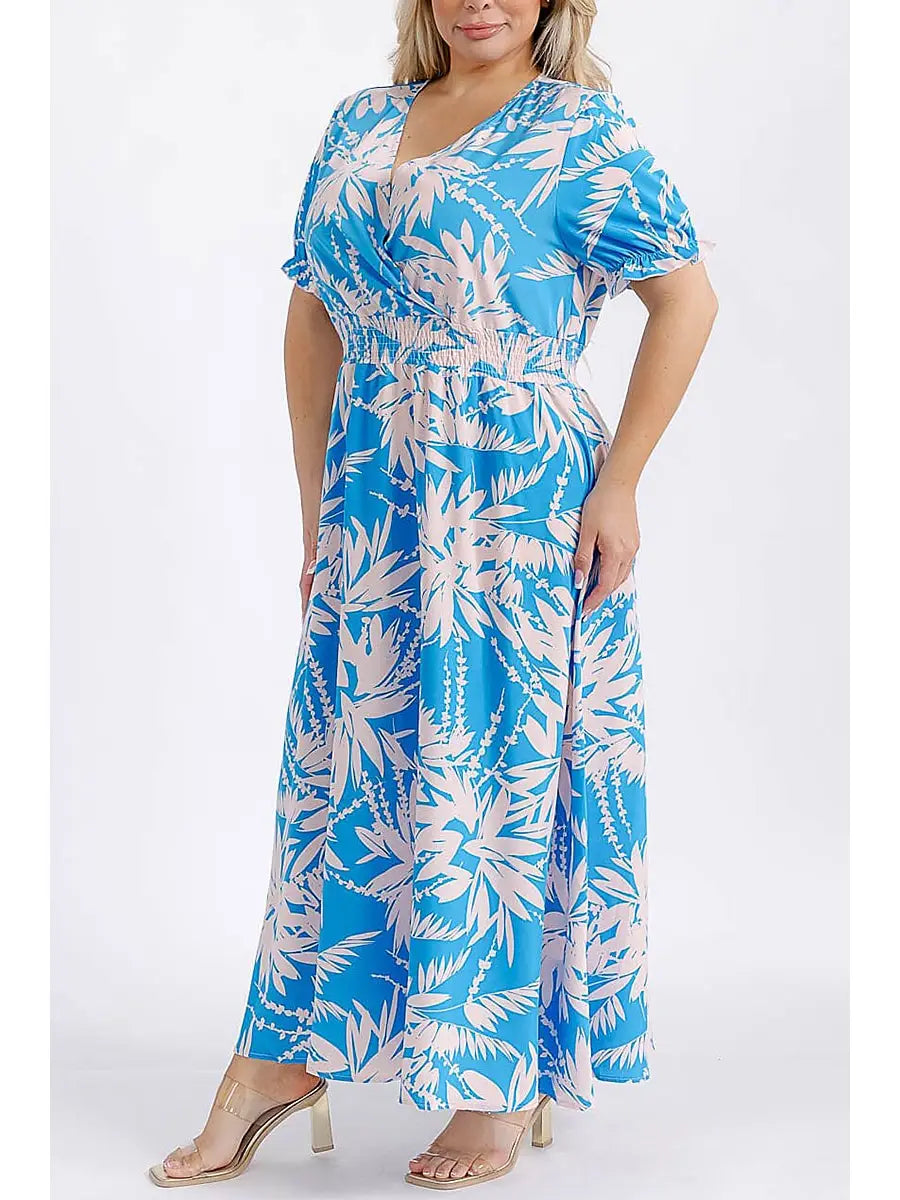Surplice Smock Waist Floral Maxi Dress