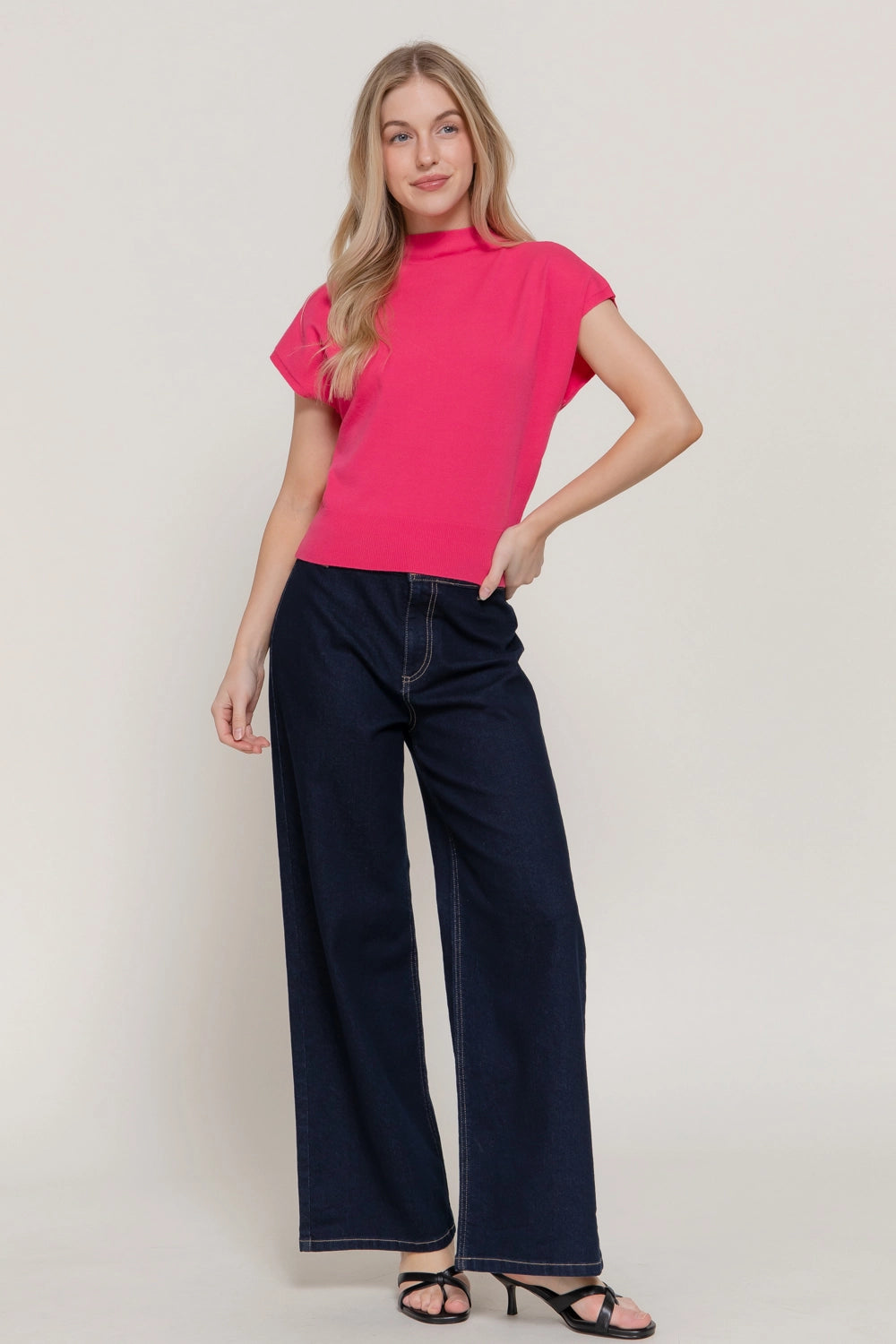 Cap Sleeve Mock Neck Sweater Top (junior fit)