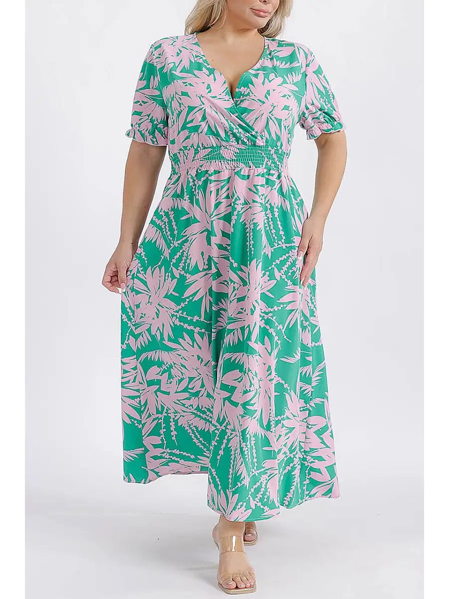 Surplice Smock Waist Floral Maxi Dress