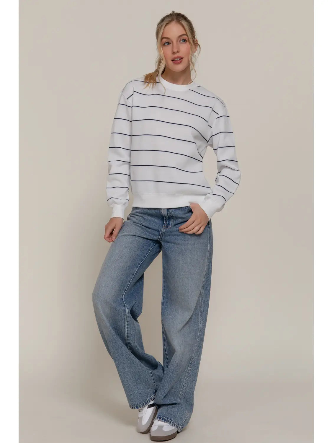 Long Sleeve Engineer Stripe Inner Fleece Sweatshirt
