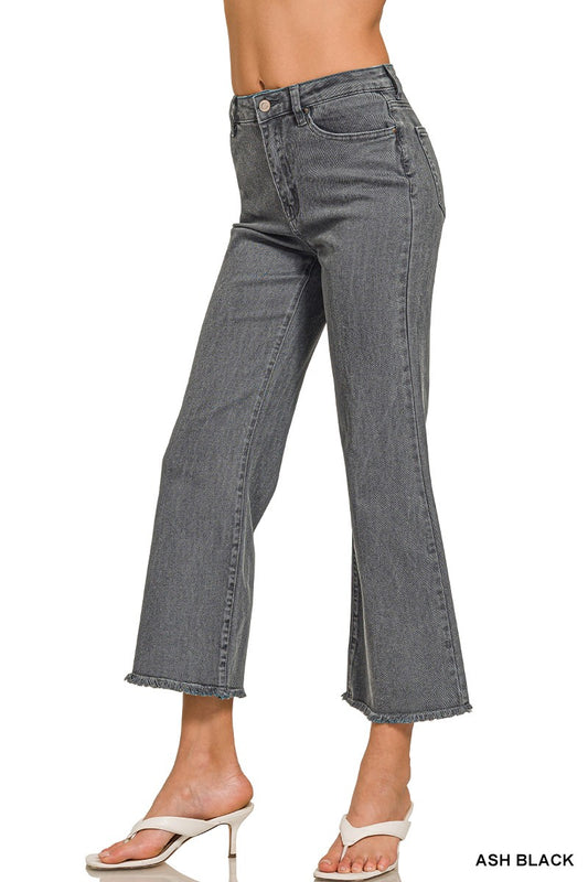 Acid Washed High Waist Frayed Hem Bootcut Pants