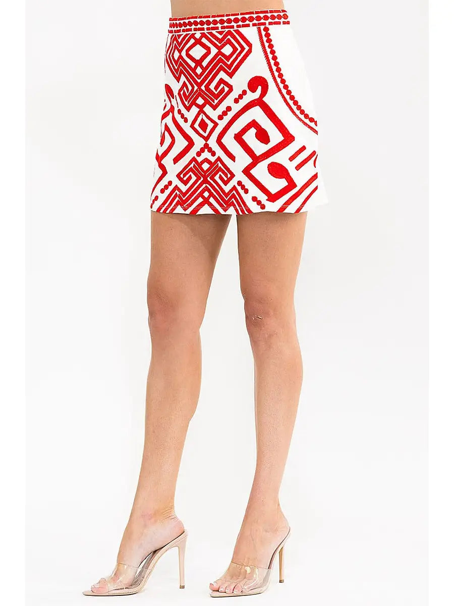 Zipper Closure Embroidery Mini Skirt