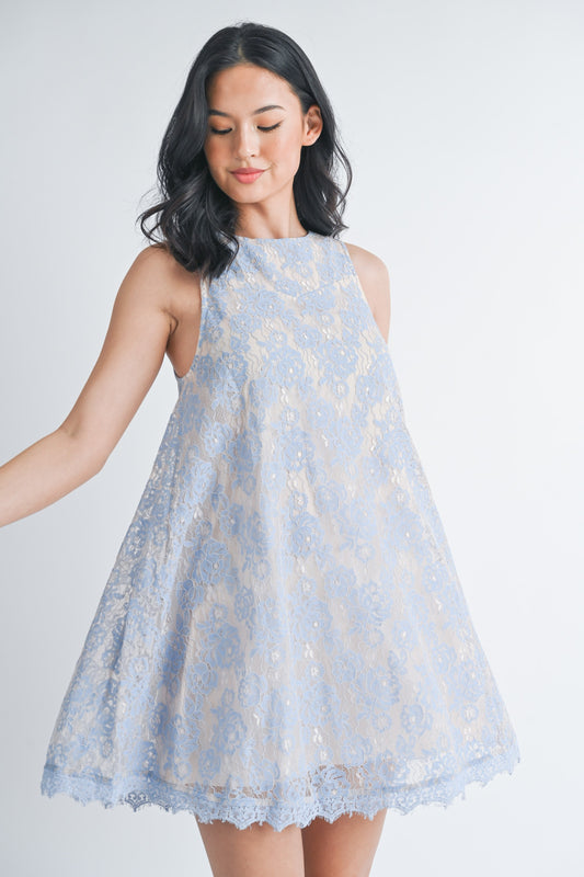 Sleeveless Lace Trapeze Mini Dress