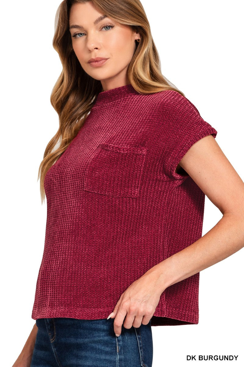 Chenille Waffle Short Sleeve Sweater