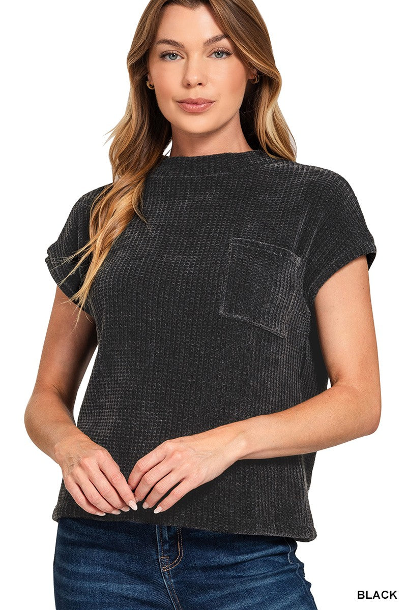 Chenille Waffle Short Sleeve Sweater