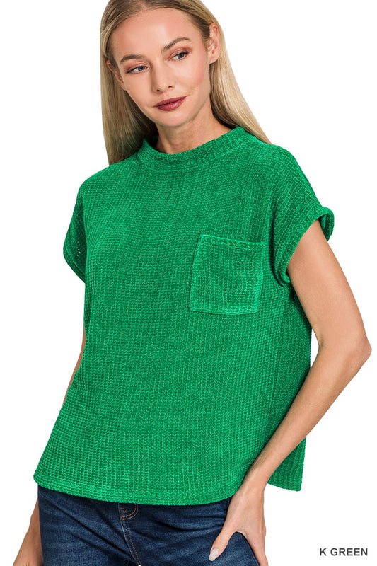 Chenille Waffle Short Sleeve Sweater