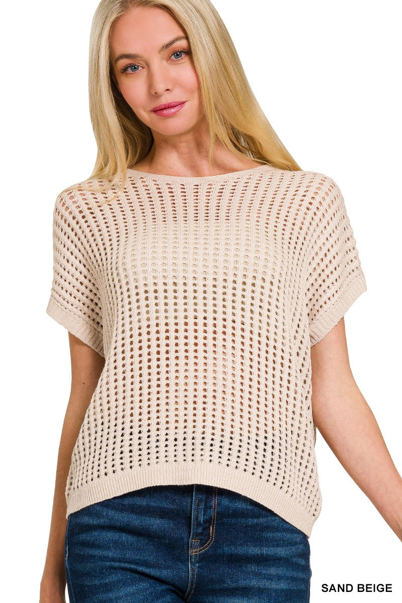 Viscose Crochet Knit Sheer Hollow Sweater