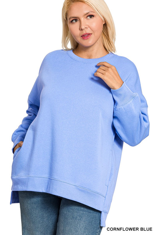Plus Fleece Hi-low Boyfriend Sweatshirts W/pockets