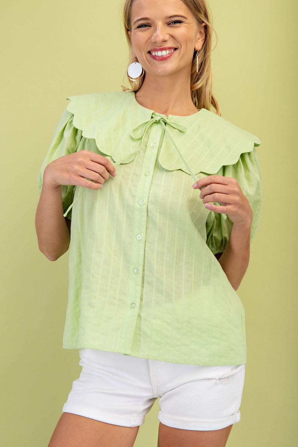 3/4 Sleeve Button Up Blouse Top