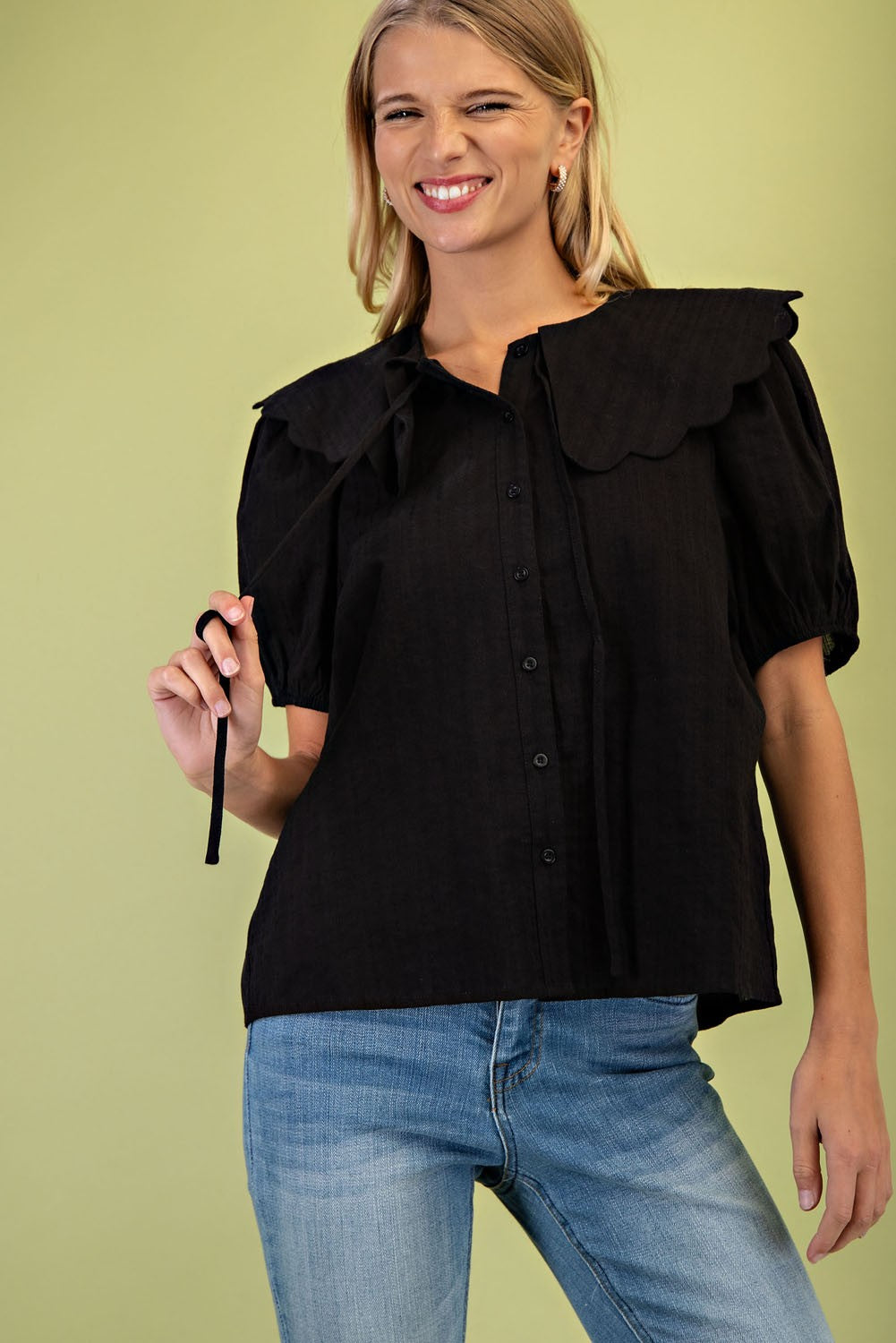 3/4 Sleeve Button Up Blouse Top