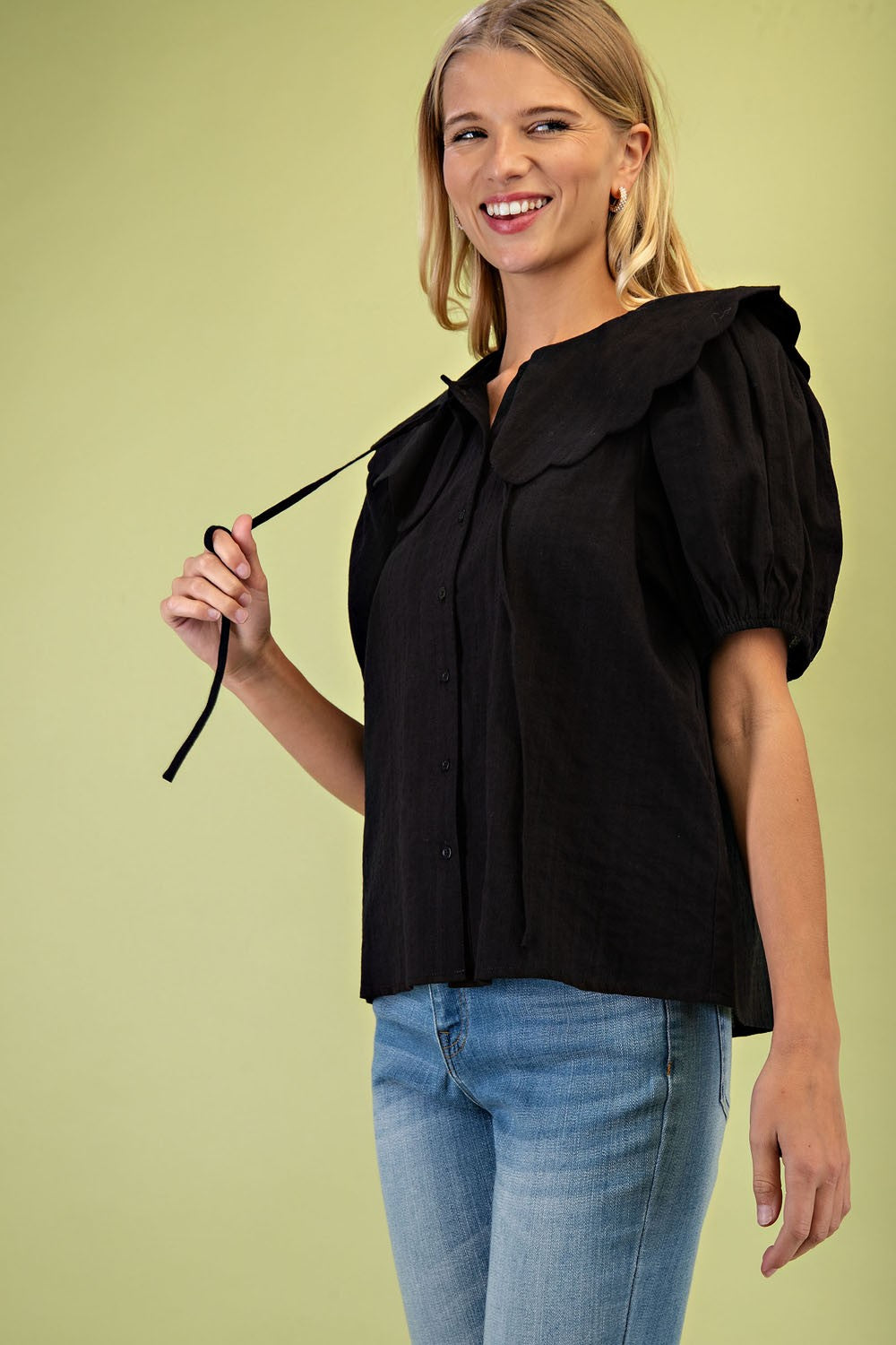 3/4 Sleeve Button Up Blouse Top
