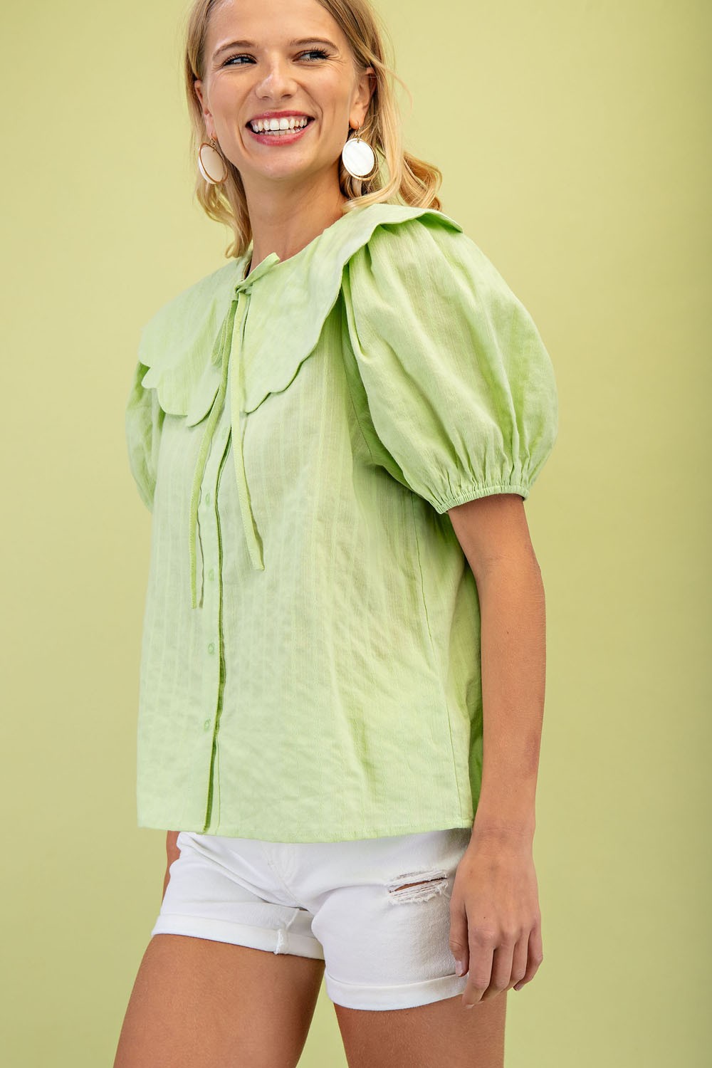 3/4 Sleeve Button Up Blouse Top