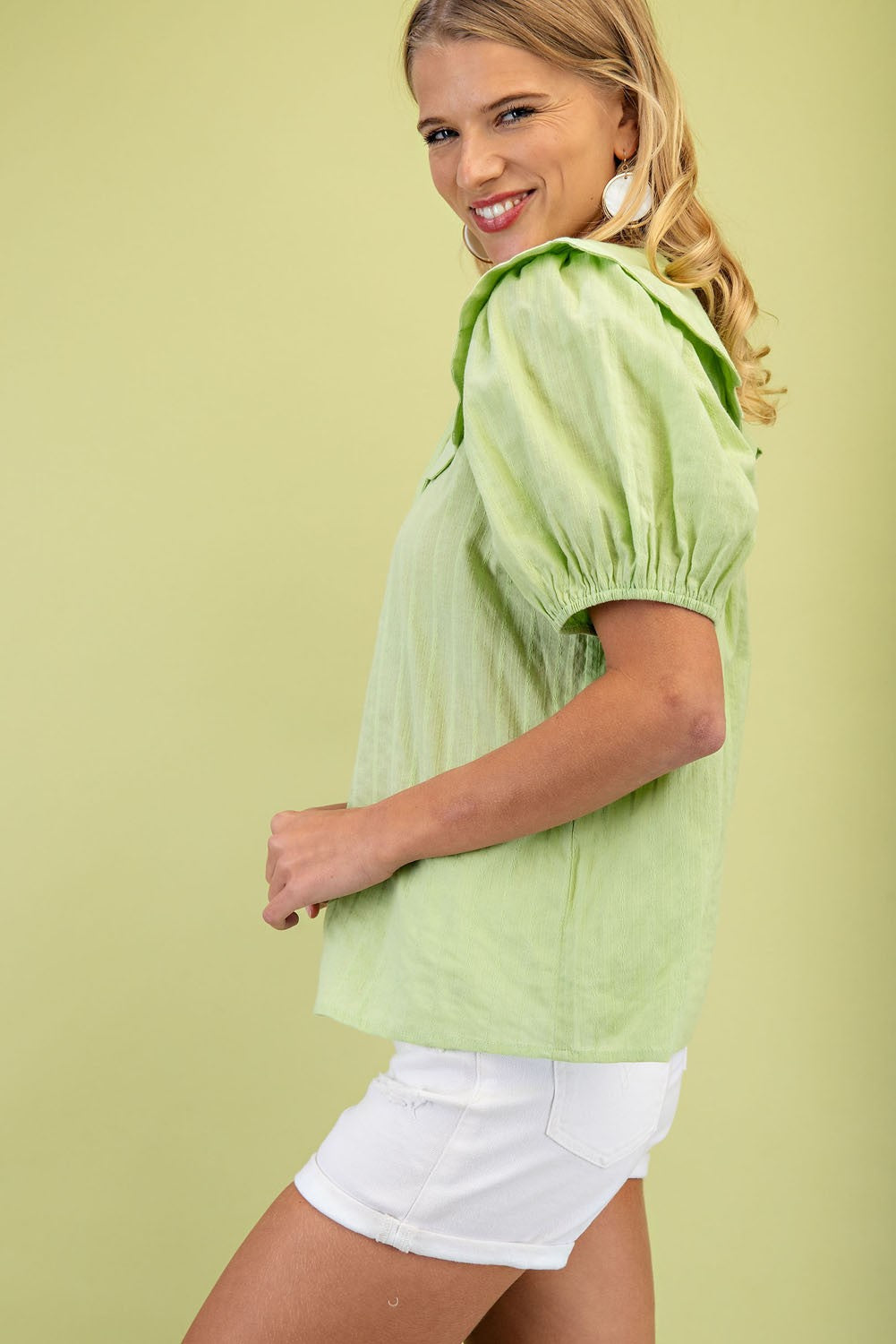 3/4 Sleeve Button Up Blouse Top