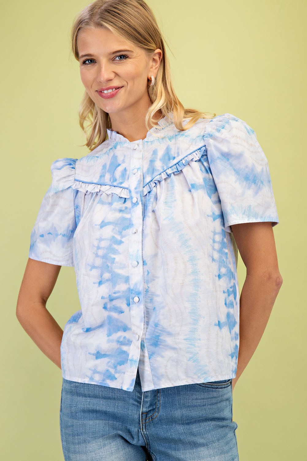 Short Puff Sleeve Top With Ruffle Details